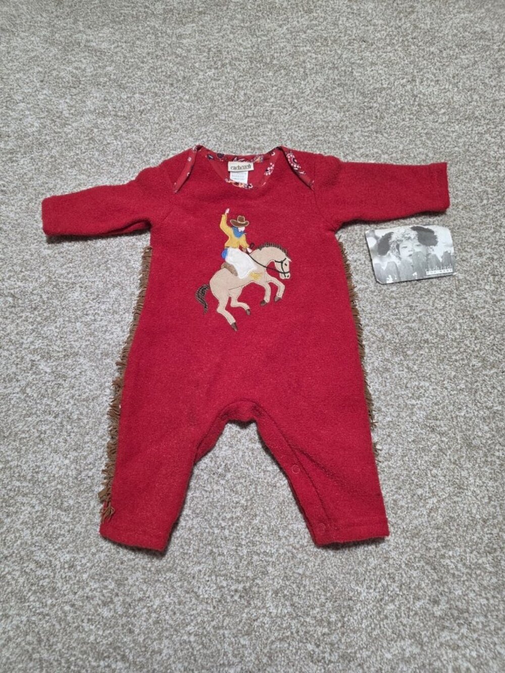 Vintage CachCach Red Cowboy Horse Fringe One Piece Infant Baby 6M USA
